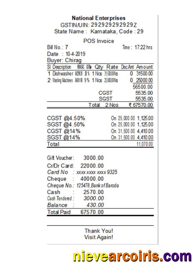NATIONAL ENTERPRISES payment receipt
